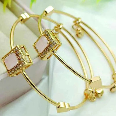 2 Pcs Gold Plated Crystal Kara Bracelet Pink Stone