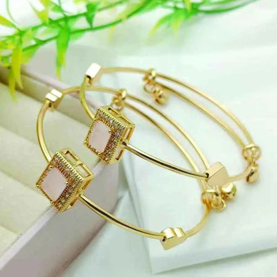 2 Pcs Gold Plated Crystal Kara Bracelet Pink Stone