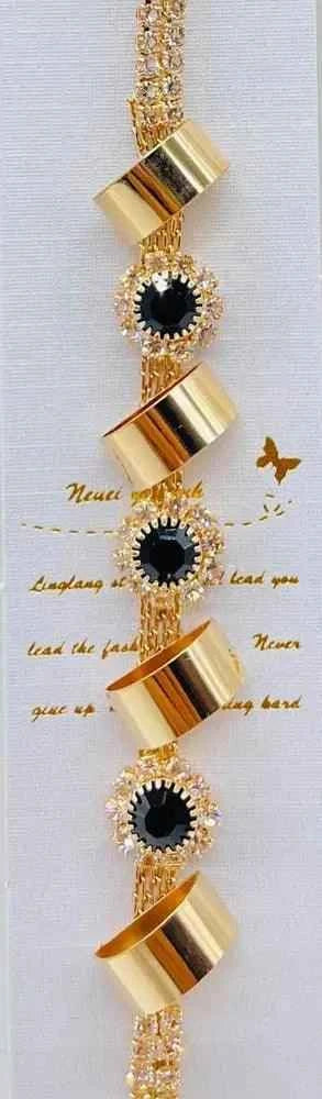 1 Pc Modern Design Gold Plated Charm Bracelet Black Flower