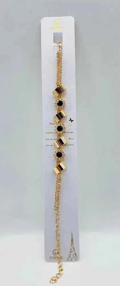 1 Pc Modern Design Gold Plated Charm Bracelet  Black Flower