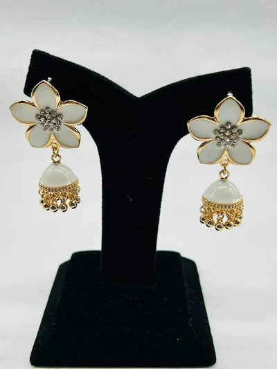 Women Fancy Flower Jhumka Earrings White Star Design
