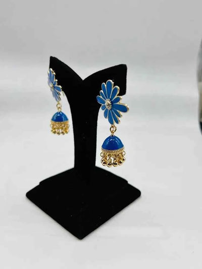 Women Fancy Flower Jhumka Earrings Very dark blue