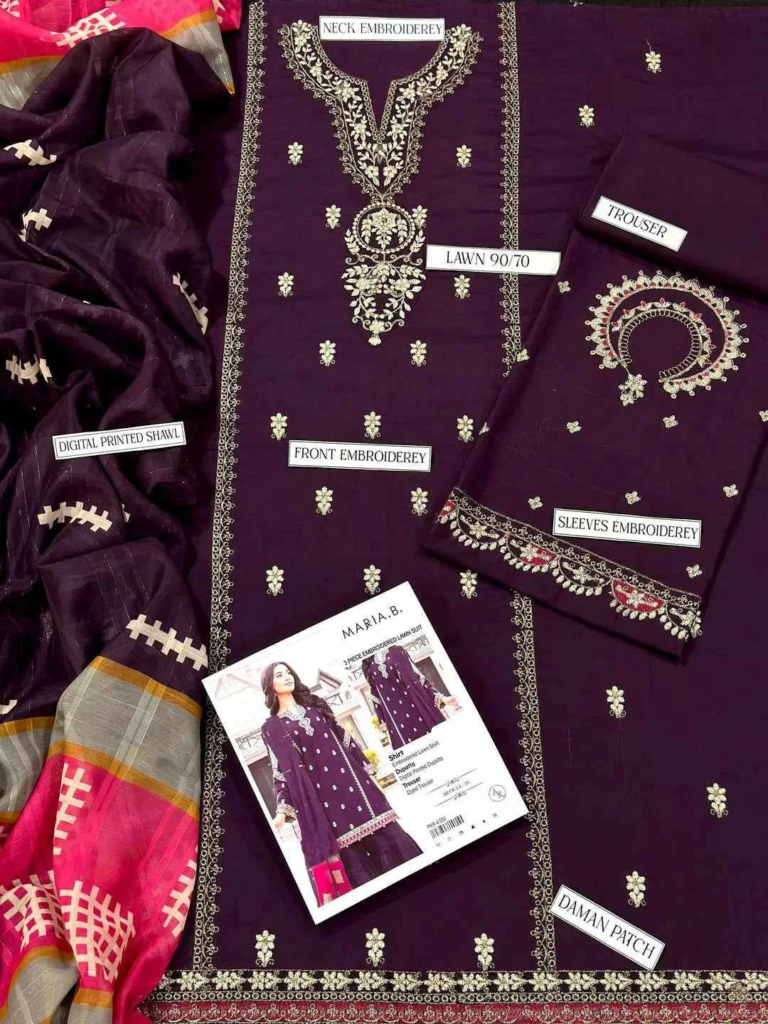 3 Pcs Women's Unstitched Embroidered Suit