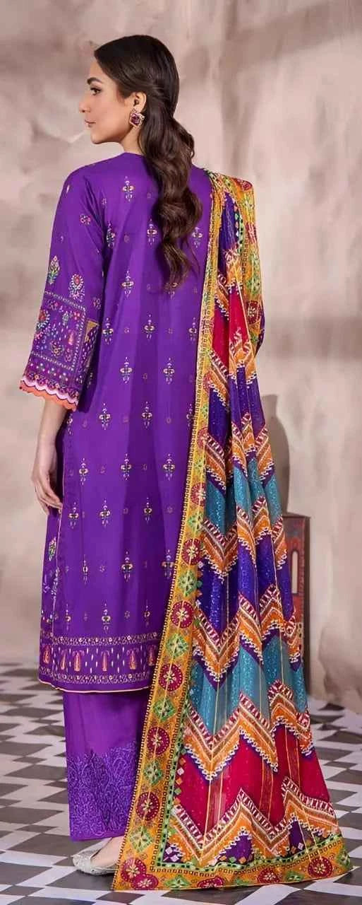 3 Pcs Women's Unstitched Lawn Embroidered Suit