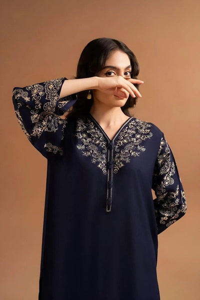 Stylish Women's Stitched Navy-Blue Embroidered - 2 Pc