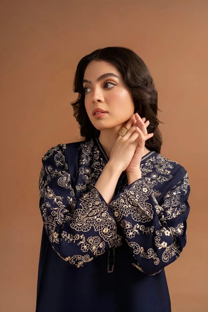 Stylish Women's Stitched Navy-Blue Embroidered - 2 Pc