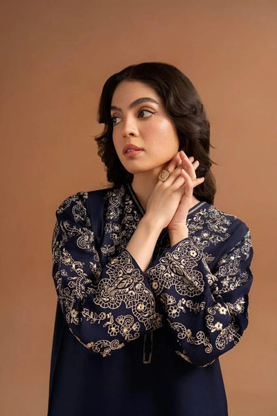 Stylish Women's Stitched Navy-Blue Embroidered - 2 Pc