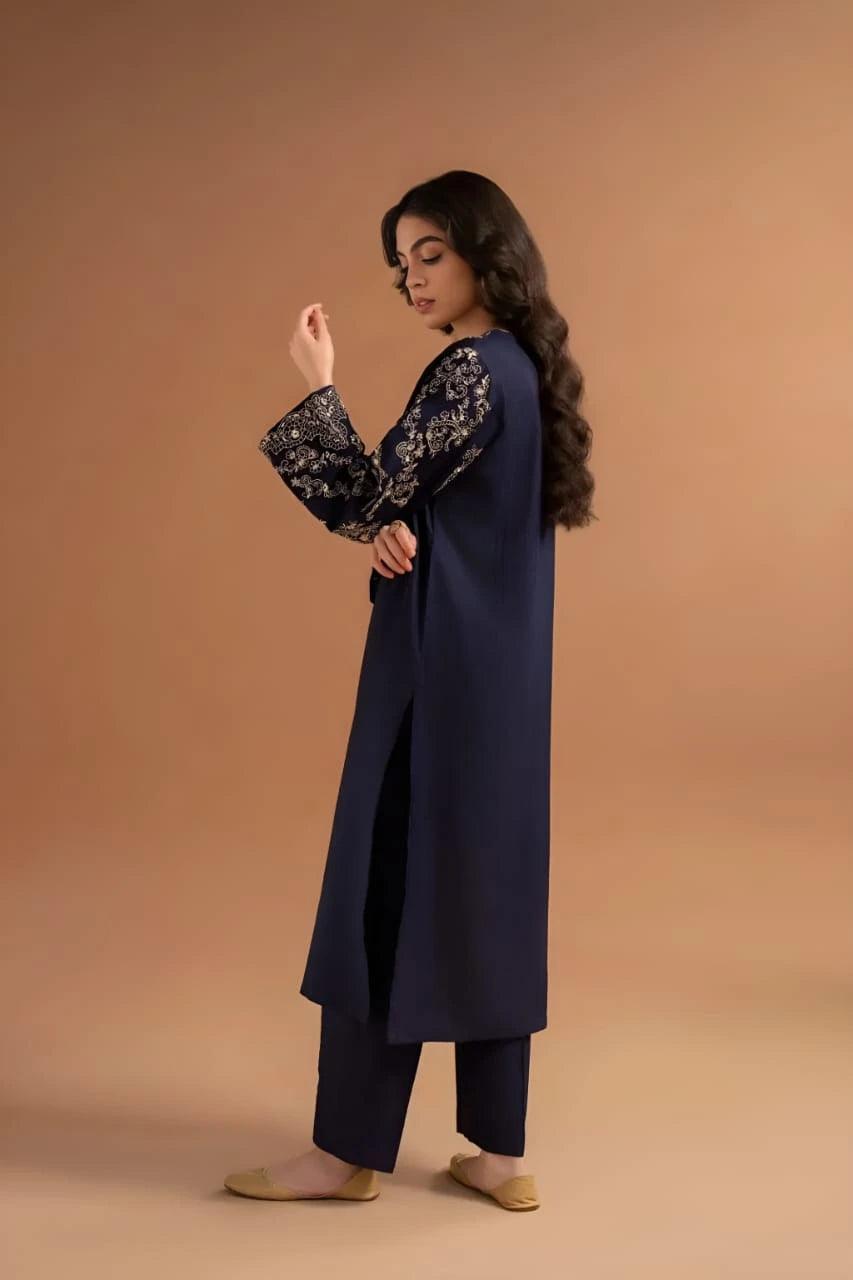 Stylish Women's Stitched Navy-Blue Embroidered - 2 Pc