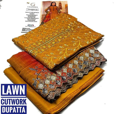 Lawn Embroidered Suit with Printed Design Mustard