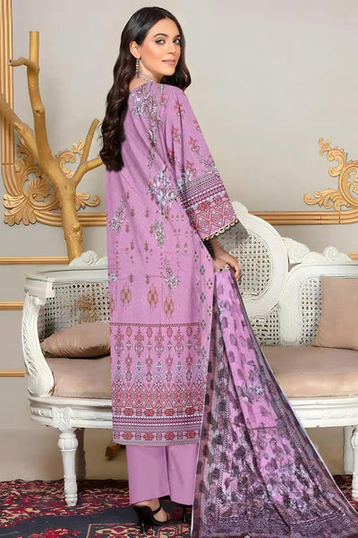 Lawn Suit with Printed Design Lavender