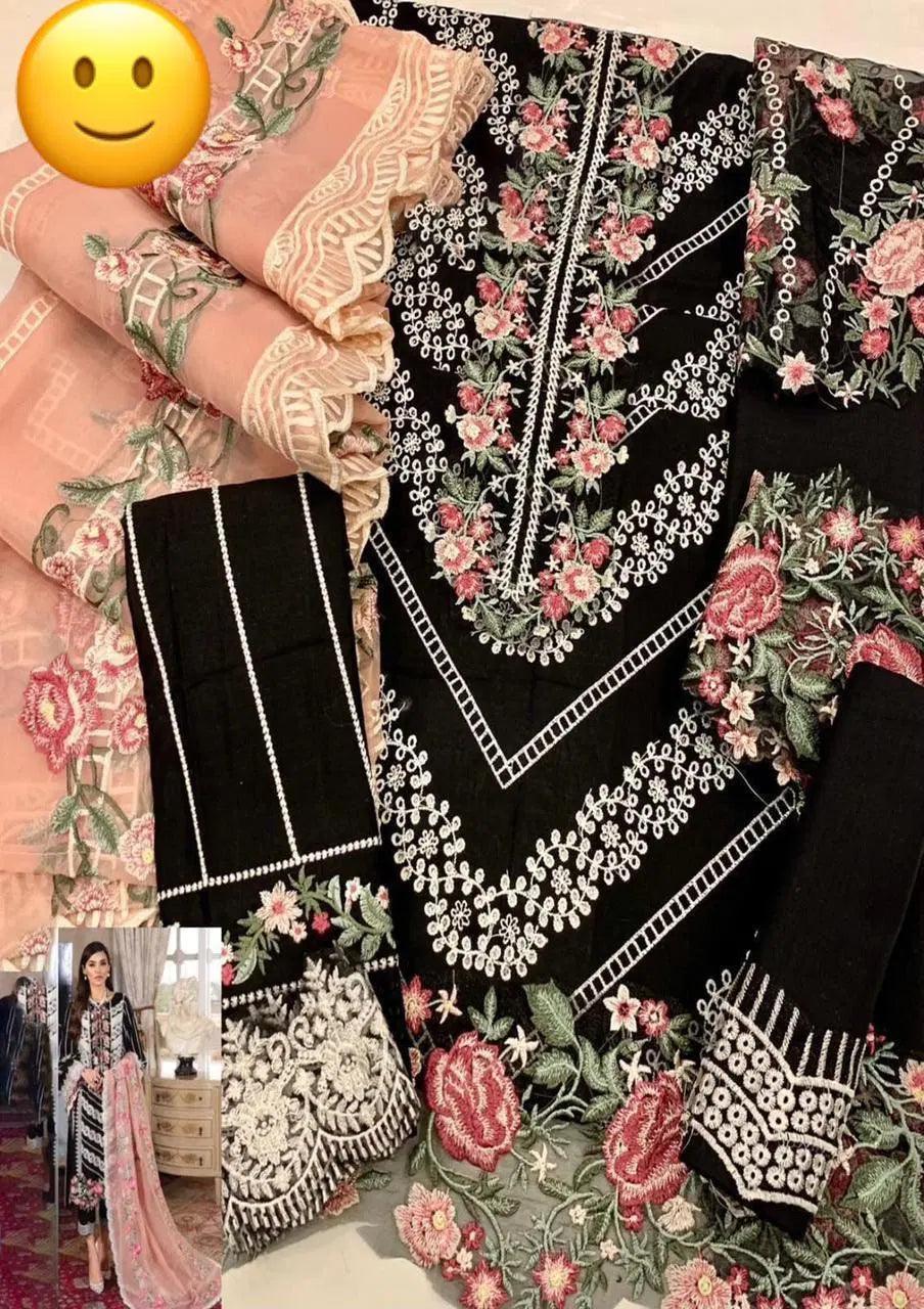 3 Pcs Unstitched Embroidered Suit.