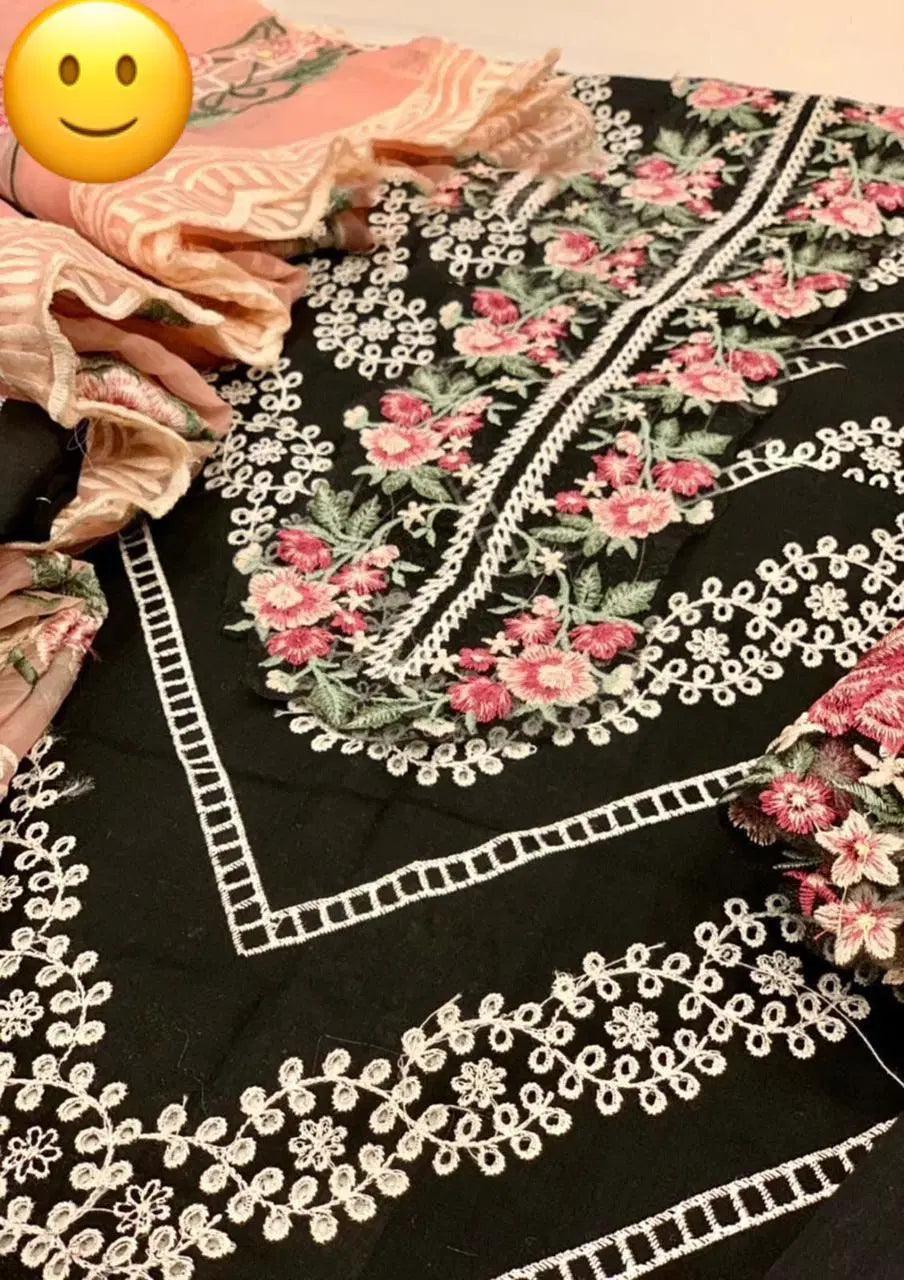 3 Pcs Unstitched Embroidered Suit.