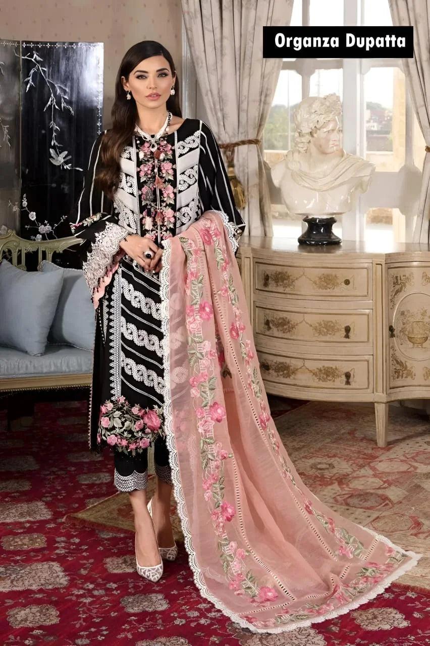 3 Pcs Unstitched Embroidered Suit.