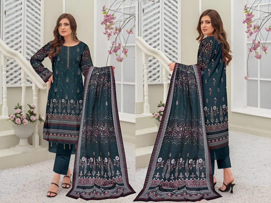 3 Pcs Unstitched Khaddar Printed Suit.