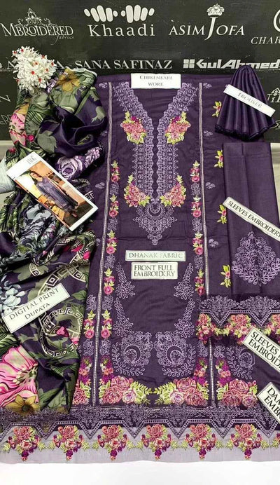 3 Pcs Women's Unstitched Chikankari Embroidered Suit