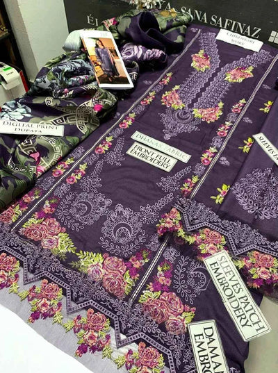 3 Pcs Women's Unstitched Chikankari Embroidered Suit