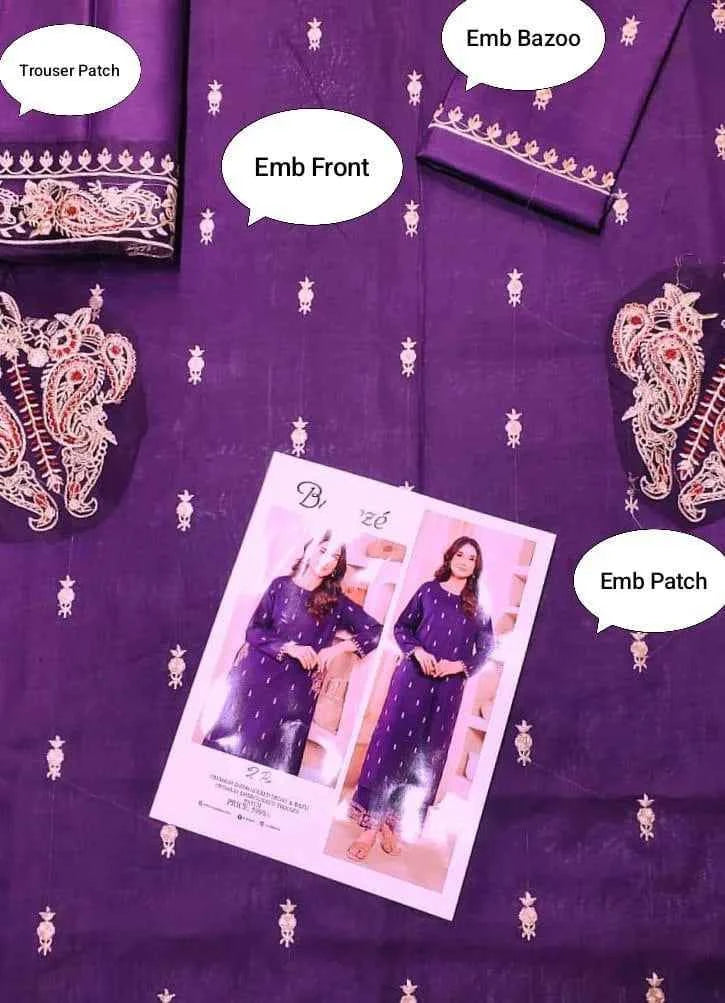 2 Pcs Women's Unstitched Embroidered Suit