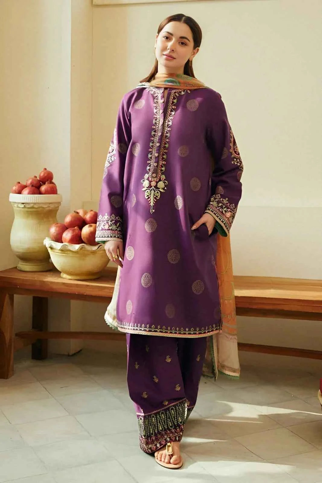 3 Pcs Women's Unstitched Embroidered Suit