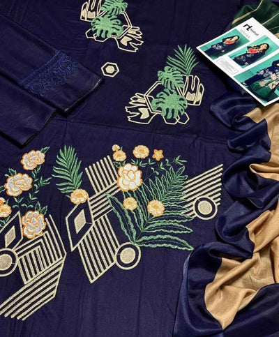 3 Pcs Women's Unstitched Embroidered Suit