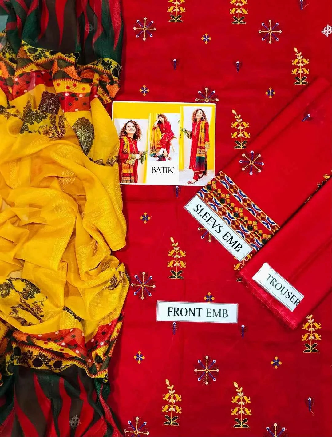 3 Pcs Women's Unstitched Embroidered Suit