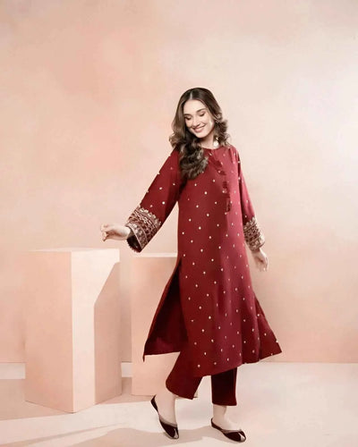 2 Pcs Women's Unstitched Embroidered Suit