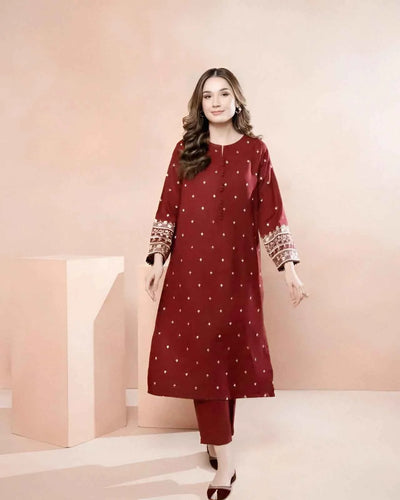 2 Pcs Women's Unstitched Embroidered Suit