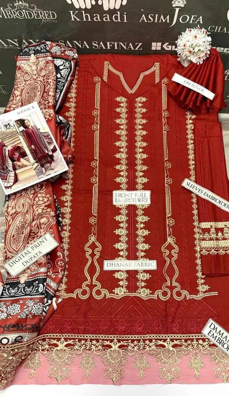 3 Pcs Women's Unstitched Embroidered Suit