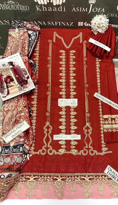 3 Pcs Women's Unstitched Embroidered Suit