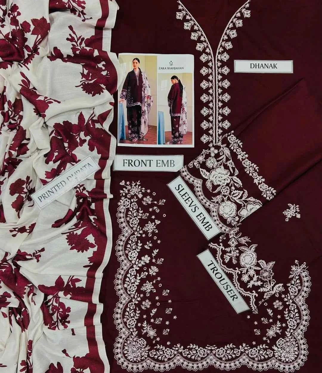 3 Pcs Women's Unstitched Embroidered Suit