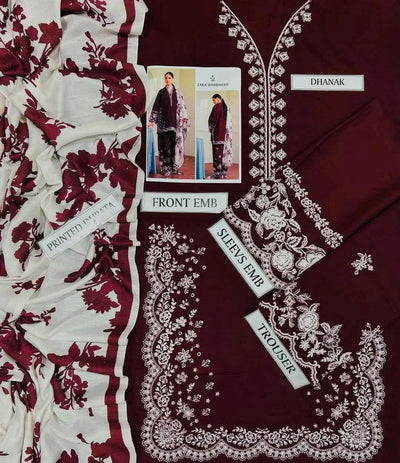 3 Pcs Women's Unstitched Embroidered Suit