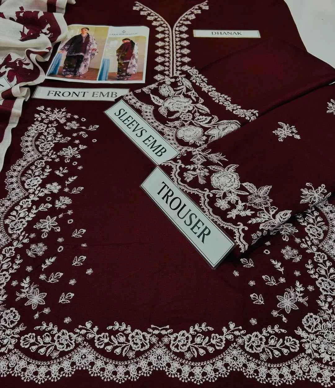 3 Pcs Women's Unstitched Embroidered Suit