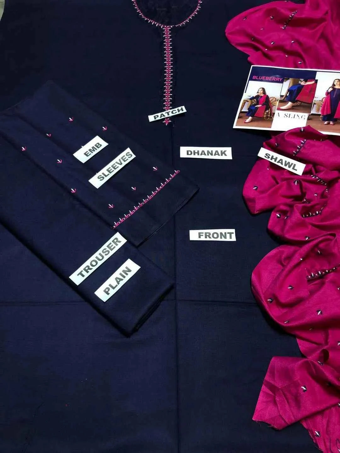 3 Pcs Women's Unstitched Embroidered Suit