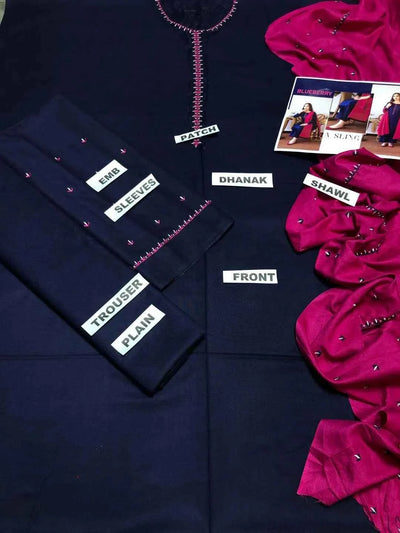 3 Pcs Women's Unstitched Embroidered Suit