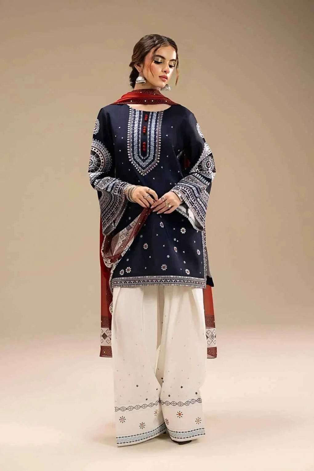 3 Pcs Women's Unstitched Embroidered Suit