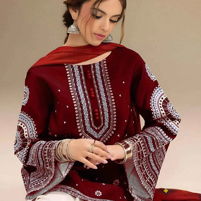 3 Pcs Women's Unstitched Embroidered Suit