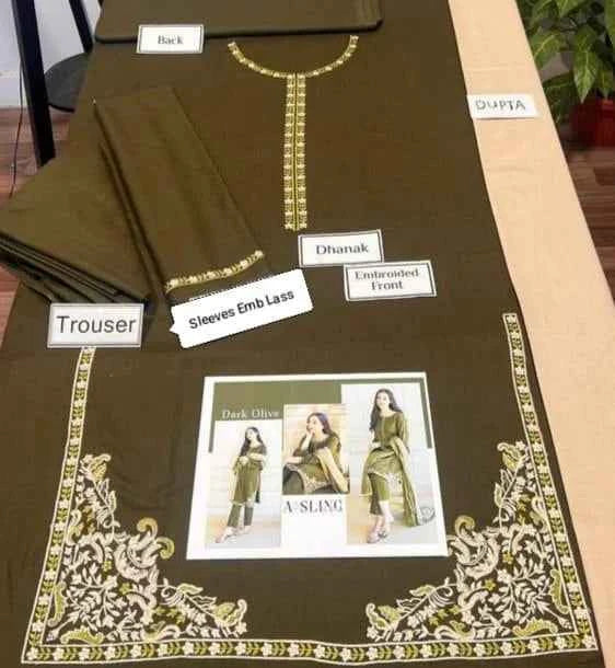 3 Pcs Women's Unstitched Embroidered Suit