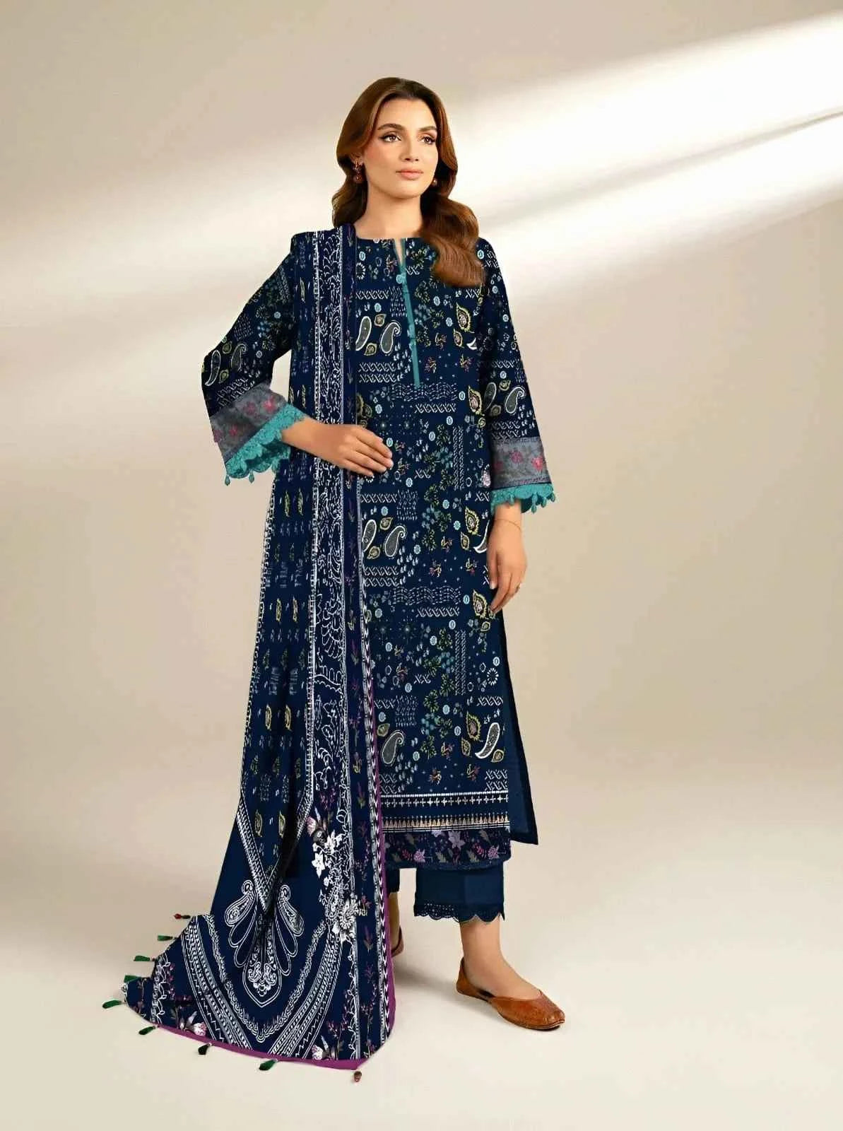 3 Pcs Women's Unstitched Linen Printed Suit
