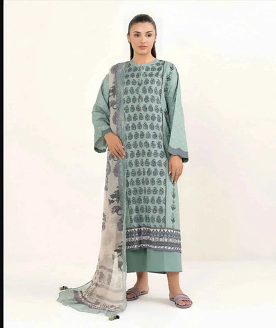 3 Pcs Women's Unstitched Linen Printed Suit