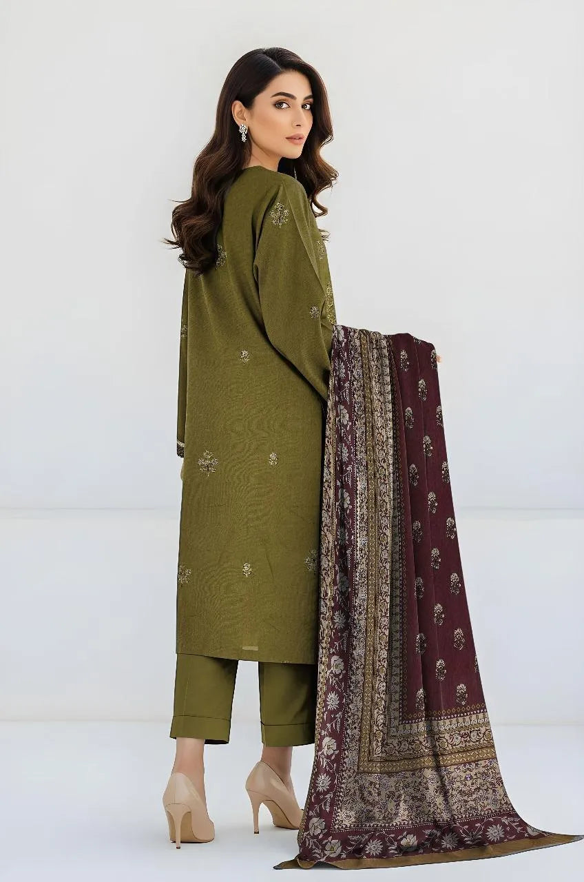 3 Pcs Women's Unstitched Viscose Plain Suit