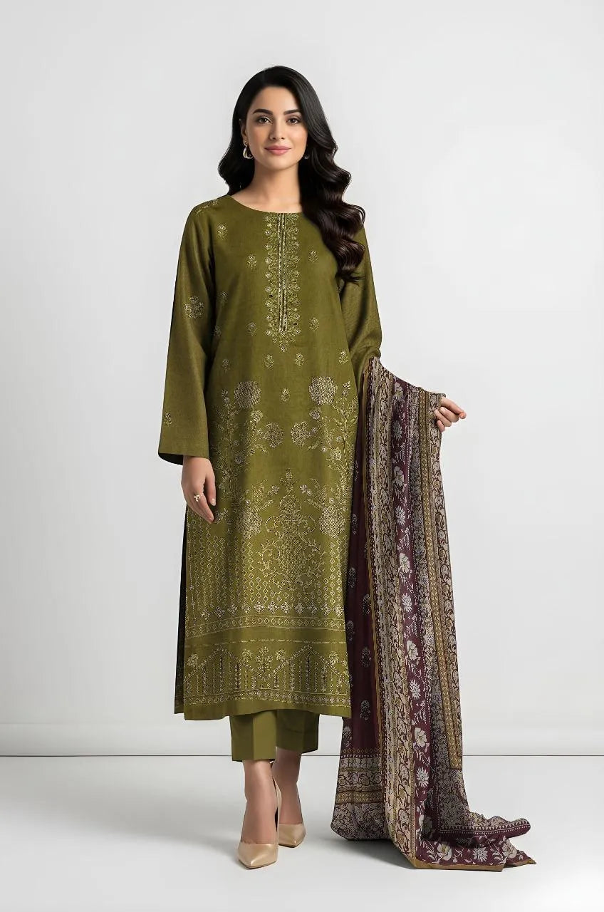 3 Pcs Women's Unstitched Viscose Plain Suit