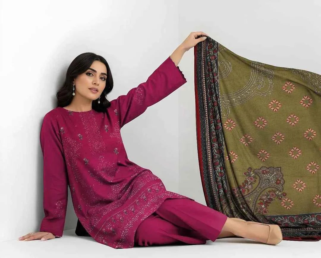 3 Pcs Women's Unstitched Viscose Plain Suit