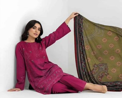 3 Pcs Women's Unstitched Viscose Plain Suit