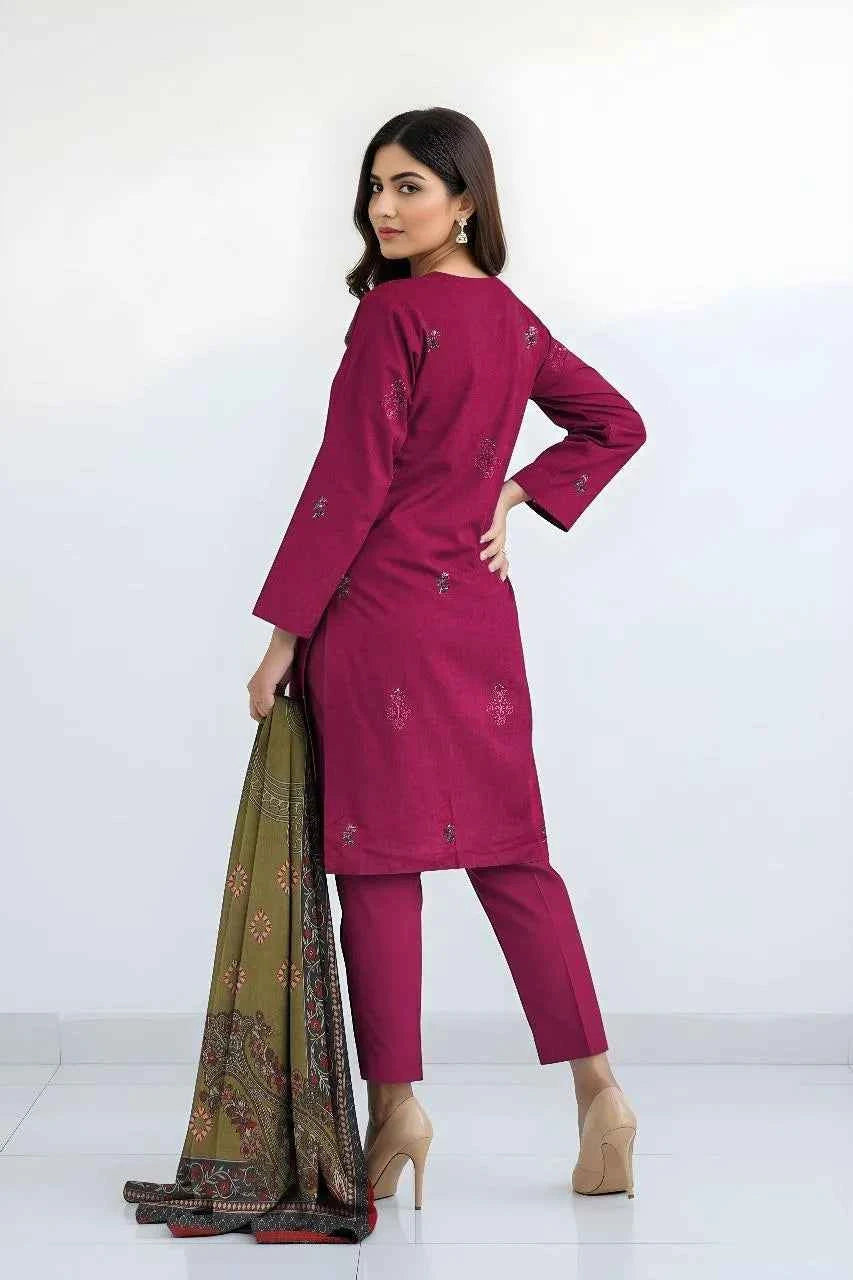 3 Pcs Women's Unstitched Viscose Plain Suit