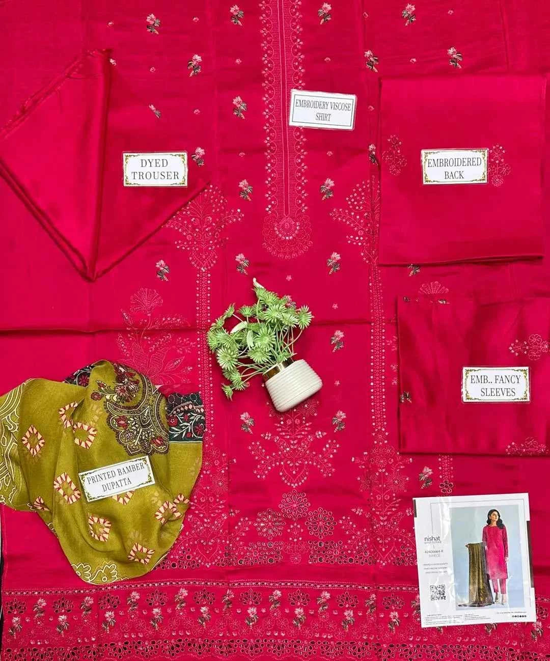 3 Pcs Women's Unstitched Viscose Plain Suit