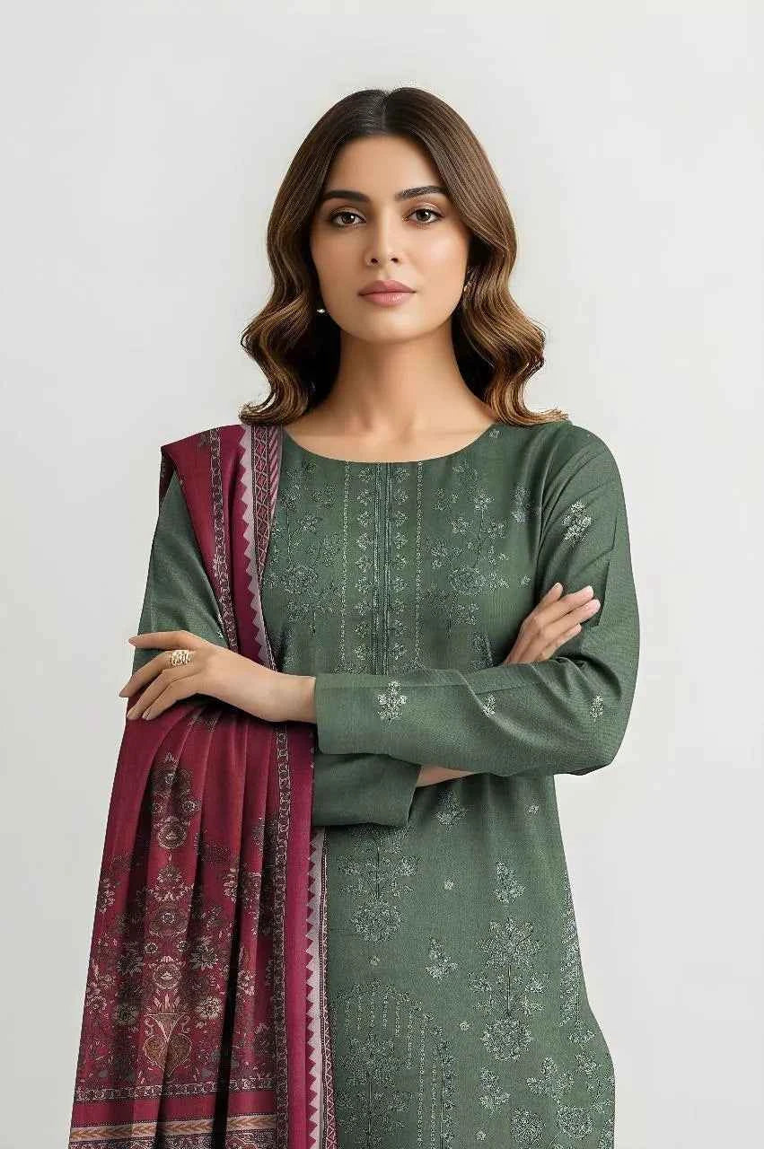 3 Pcs Women's Unstitched Viscose Plain Suit