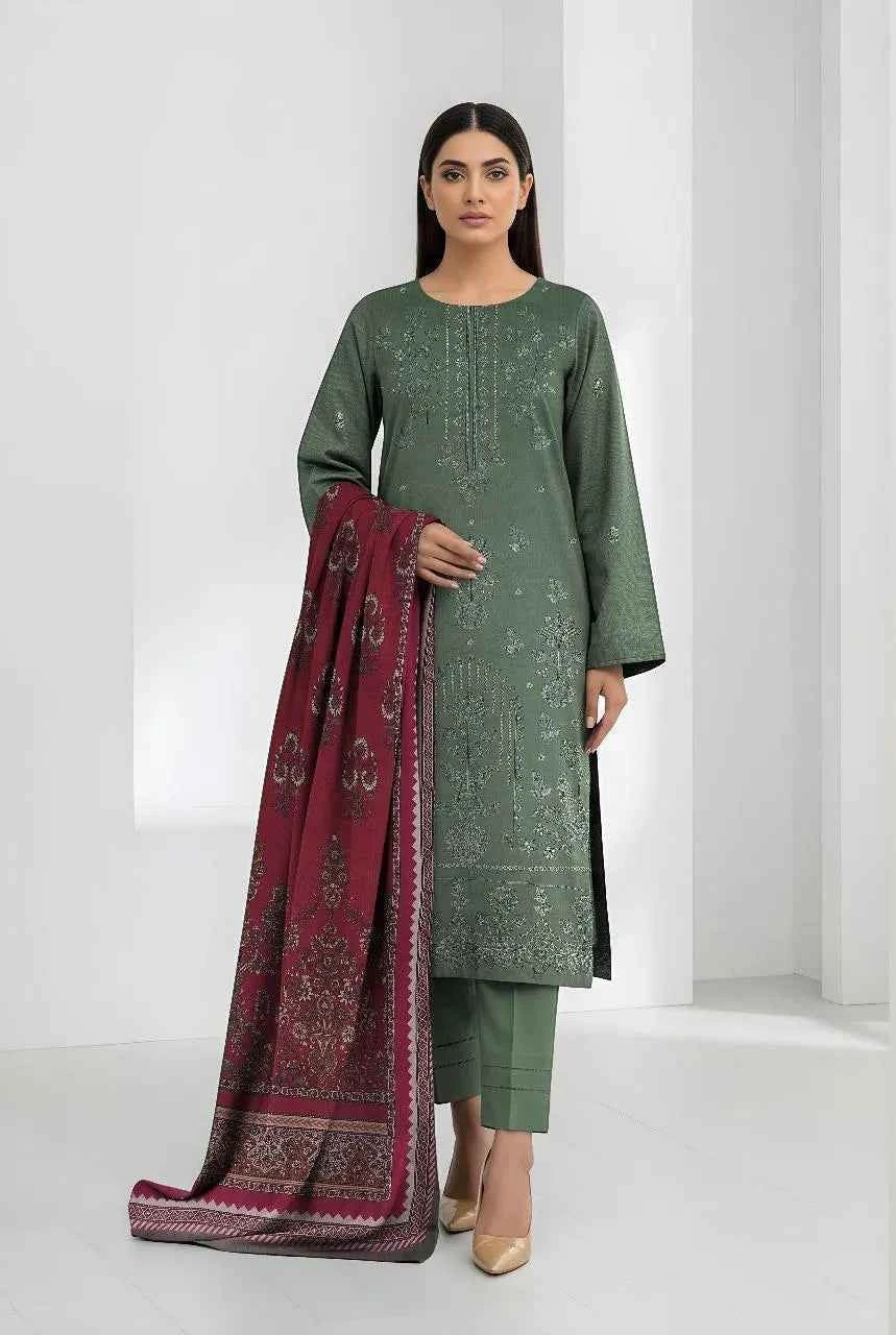 3 Pcs Women's Unstitched Viscose Plain Suit