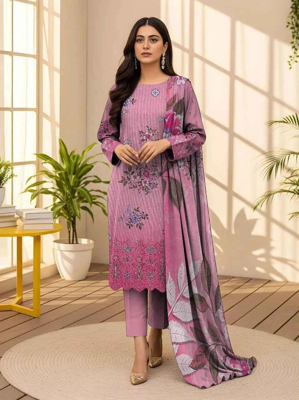 3 Pcs Women's Unstitched Printed Suit