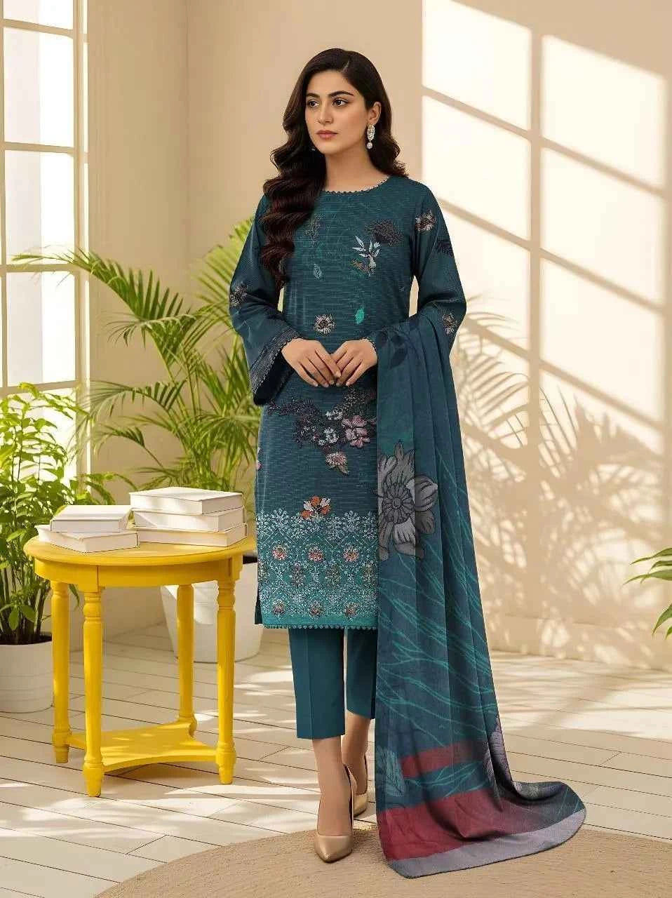 3 Pcs Women's Unstitched Viscose Printed Suit