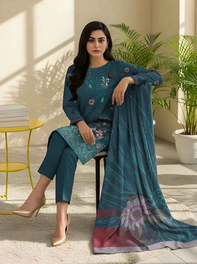 3 Pcs Women's Unstitched Viscose Printed Suit