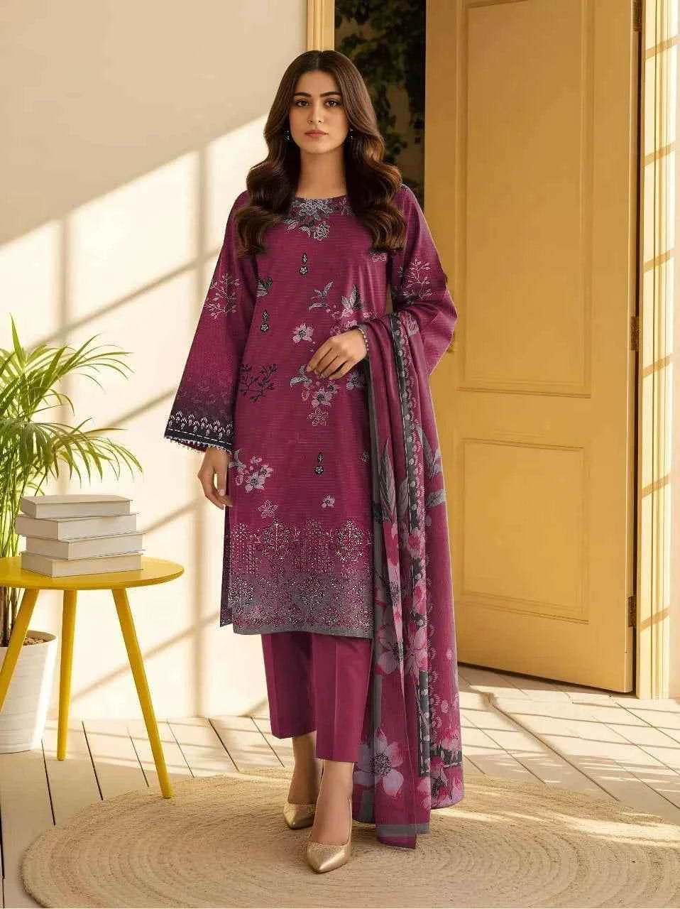 3 Pcs Women's Unstitched Viscose Printed Suit